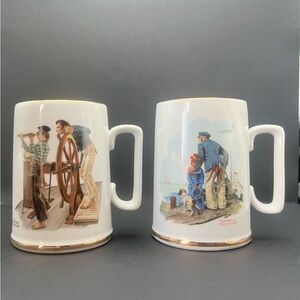Vintage Norman Rockwell Museum Original Collector Mugs - Cups 1985 (Set Of 2)